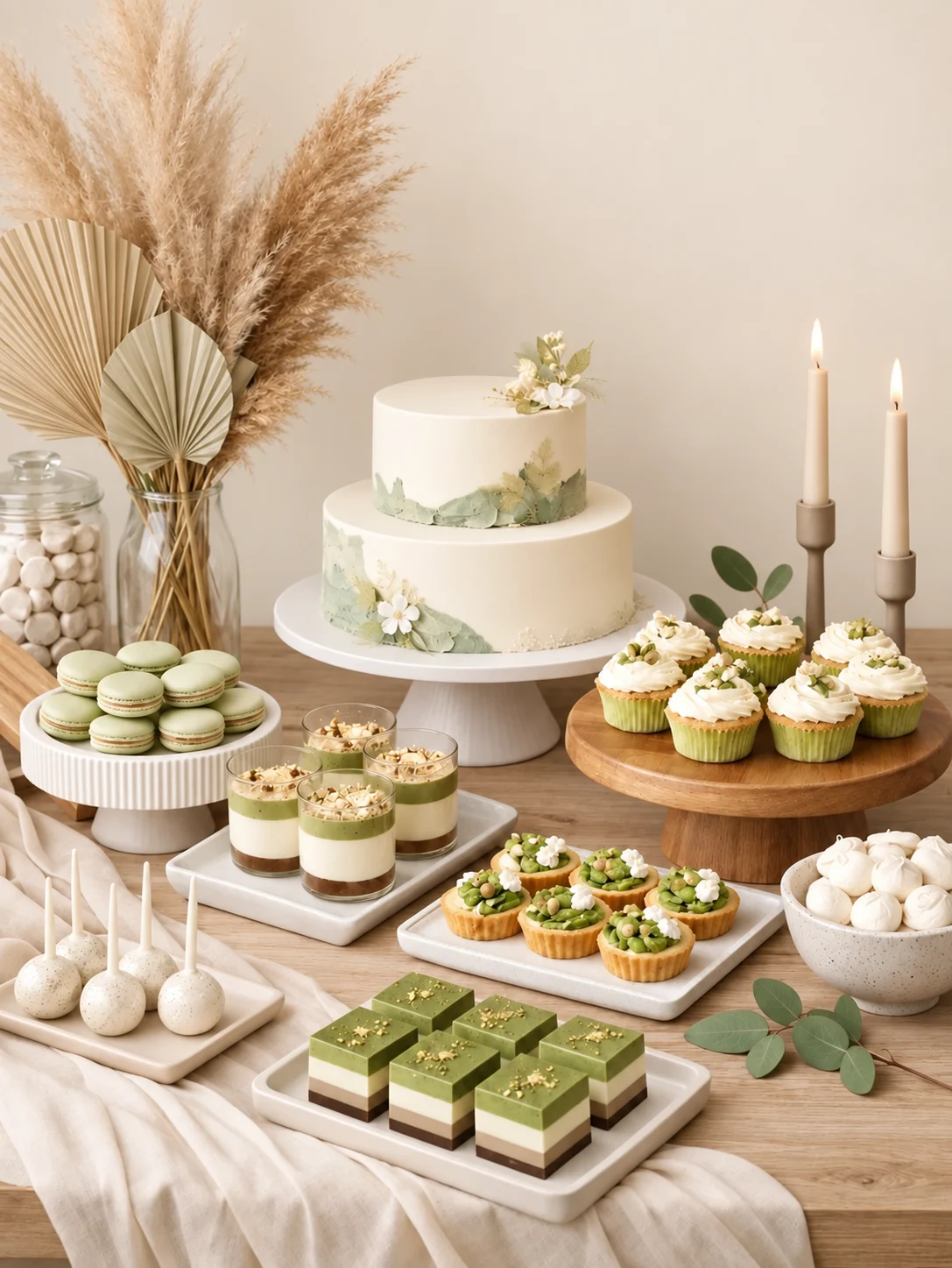 Helle Torte, Törtchen und weitere Desserts auf einem Tisch