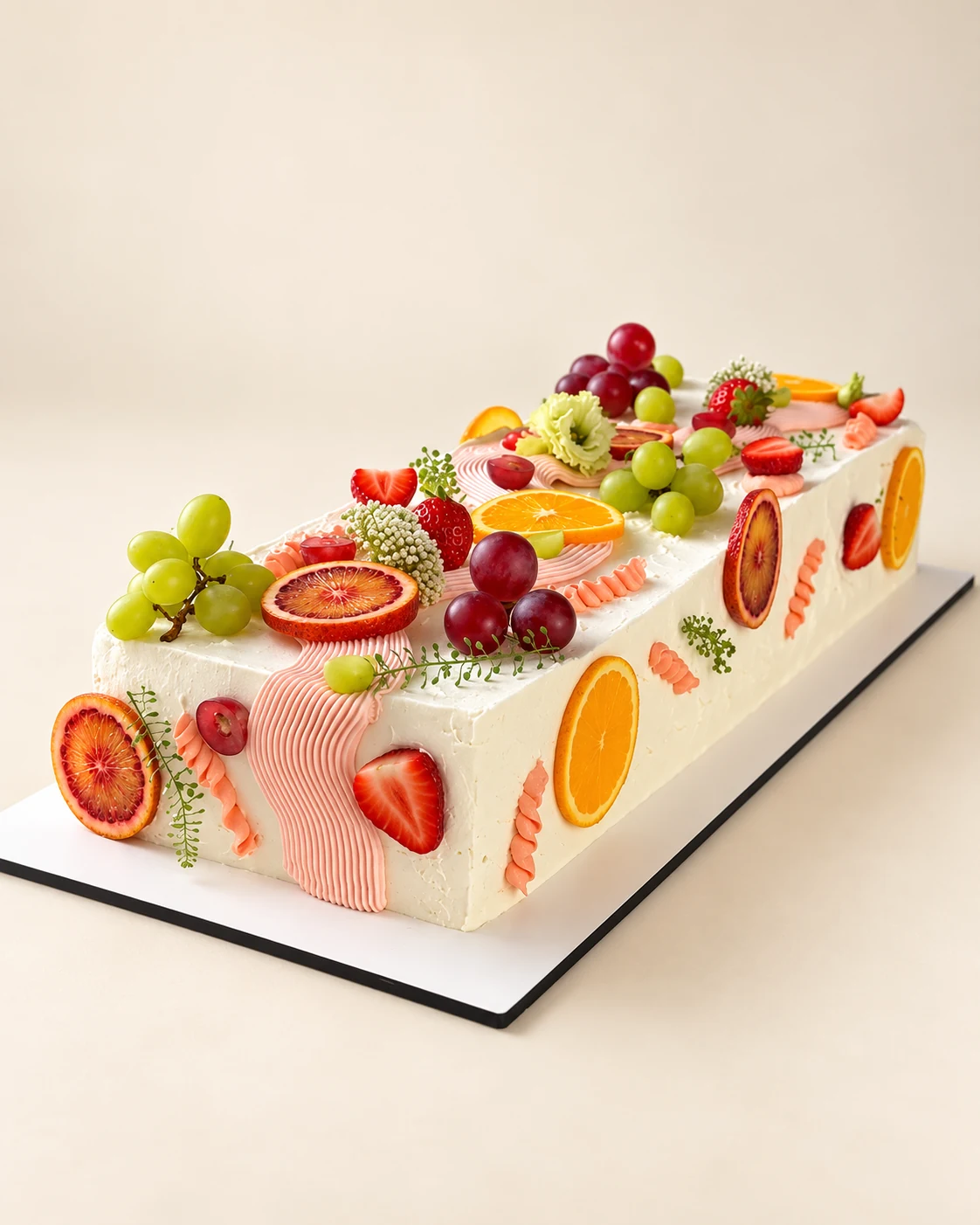 Rechteckige Torte mit Früchten