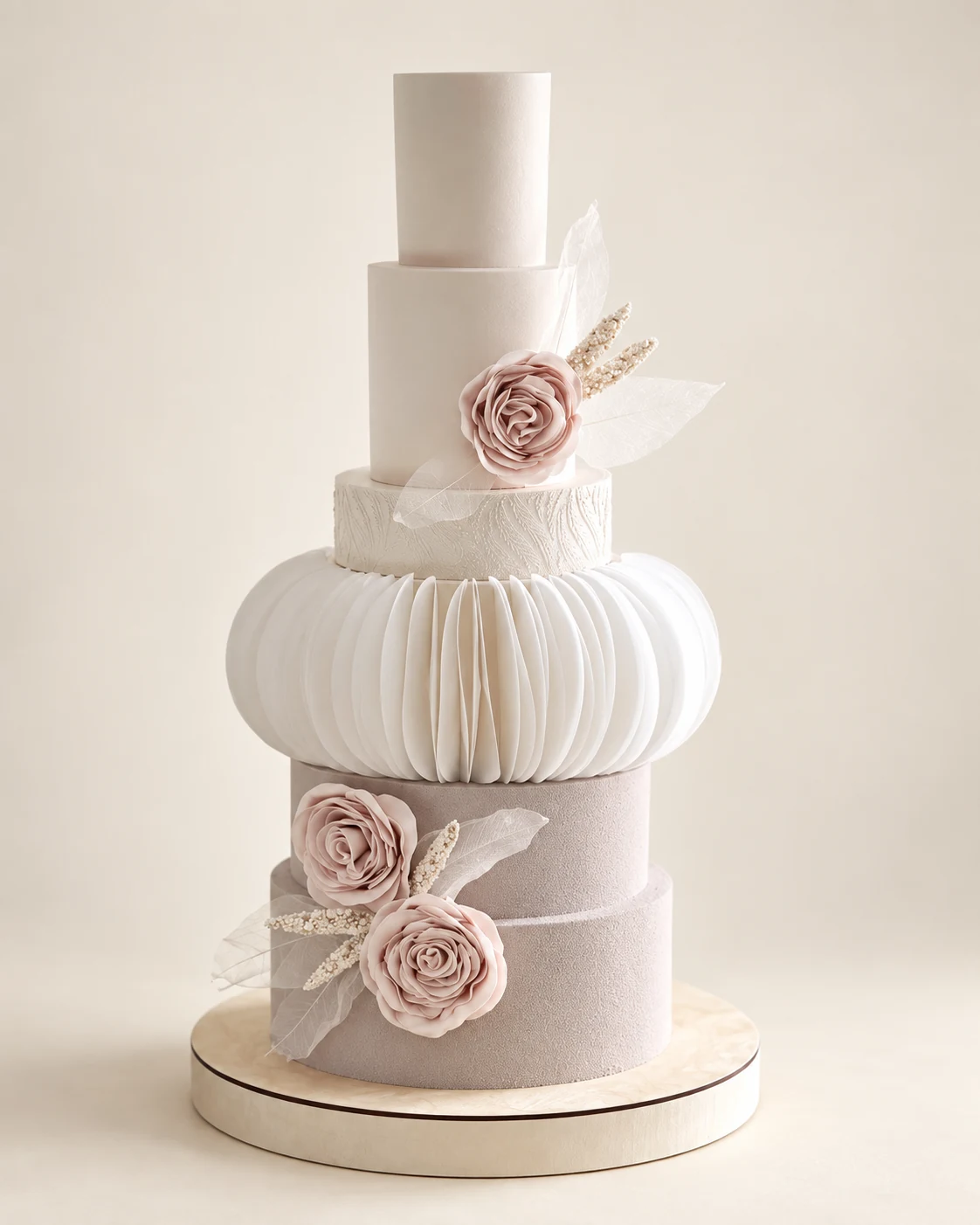 Mehrstöckige Torte mit pastellfarbenen Rosen